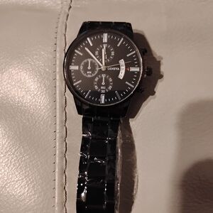 Geneva Black Gloss Bracelet Watch with White Accents